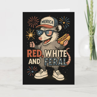 Cartão Vermelho Branco E Fogos De Artifício Ferozes Gambá