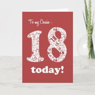 Cartão Vermelho-chic, 18º aniversário branco para primo