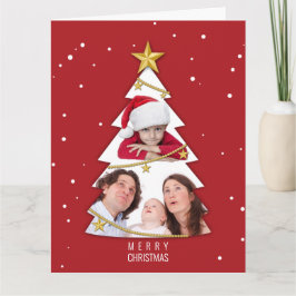 Cartão Vermelho de Colagem de Fotos da Árvore de Natal Mo