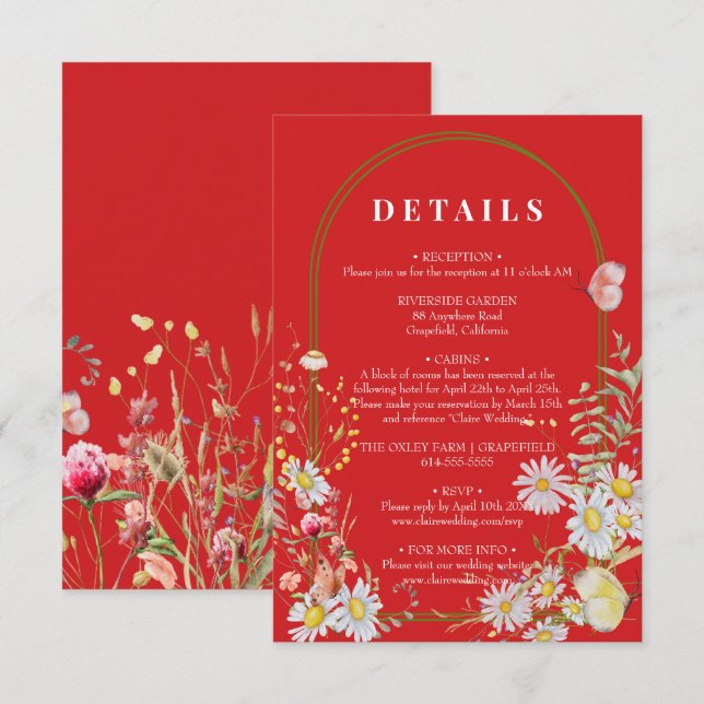 Cartão Vermelho de Flor Selvagem de primavera Summ (Frente/Verso)