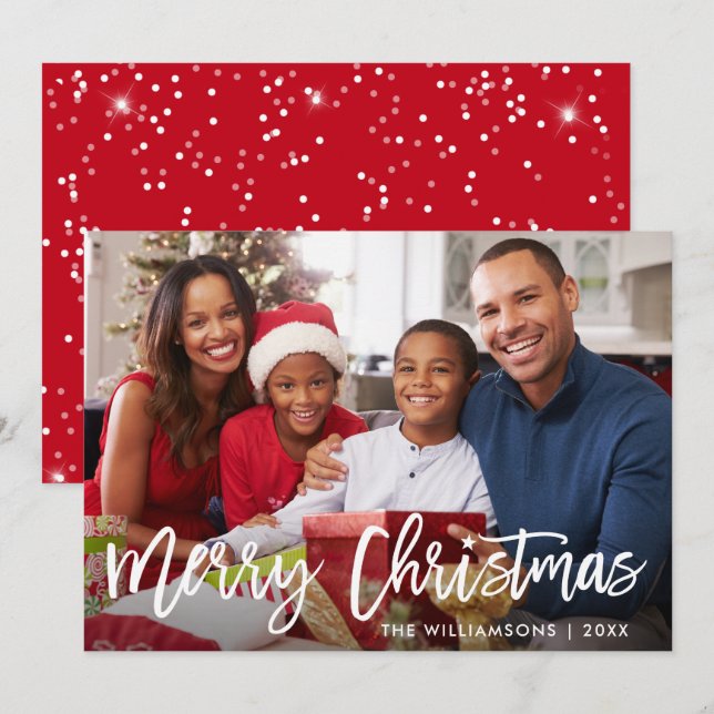 Cartão Vermelho de Foto de Natal Feliz Estrela de  (Frente/Verso)