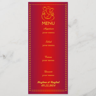 Cartão vermelho do menu do casamento indiano