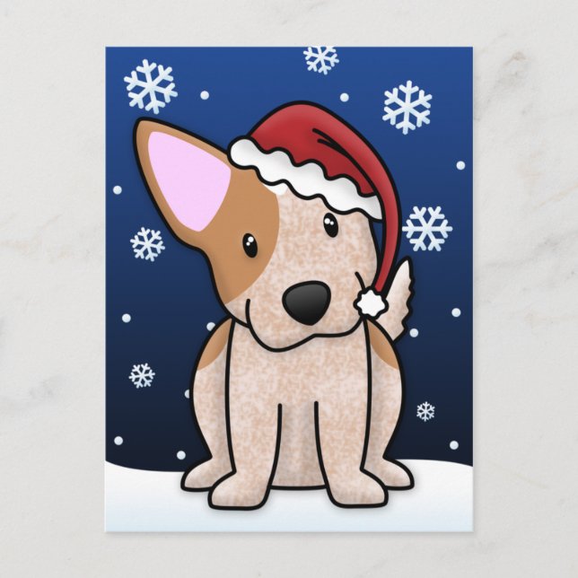 Cartão vermelho do Natal de Kawaii Heeler (Frente)