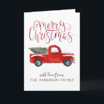 Cartão vermelho do Natal do caminhão do vintage<br><div class="desc">Este cartão de Natal vermelho do tema do caminhão do vintage é um clássico e é perfeito para qualquer um em sua lista de endereços. Adicione seu fraseio feito sob encomenda a este design usando "editam as caixas deste modelo do design" no lado de righthand do artigo, ou clicam o...</div>