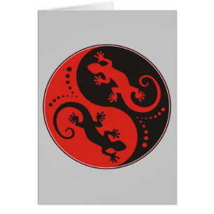 Cartão Vermelho do preto dos gecos de YIN & de YANG + sua