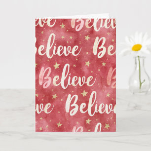 Cartão Vermelho Dourado Estrelas Rosa Branco Acredite Nat