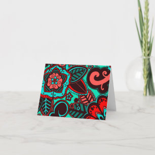 Cartão Vermelho e Aqua florais
