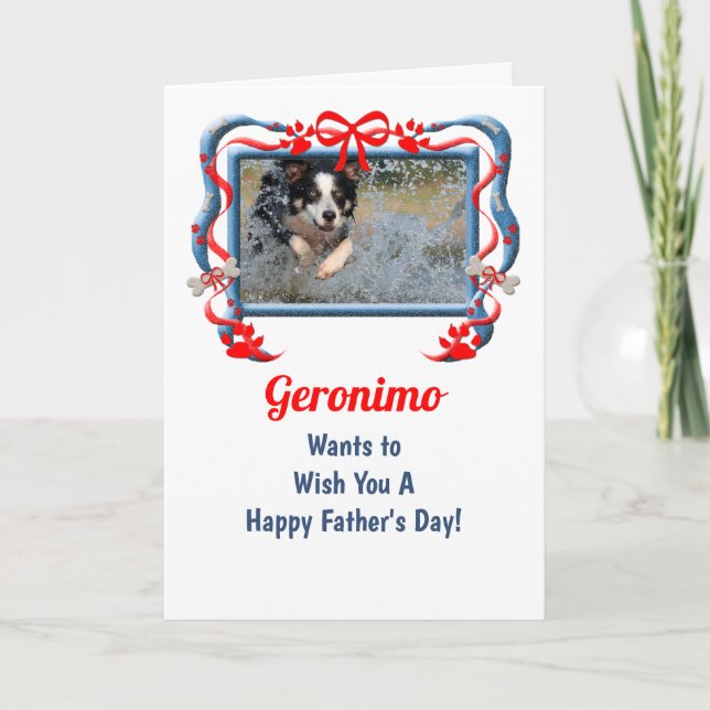 Cartão Vermelho e Azul do Dia de os pais Cachorro (Frente)