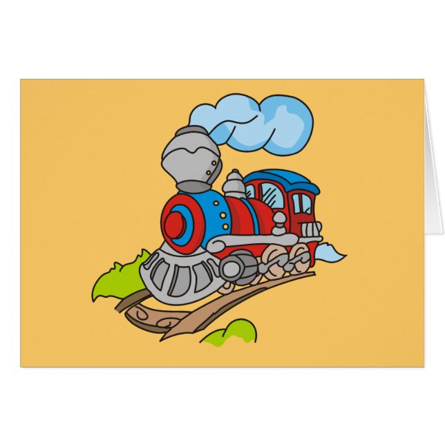 Cartão Vermelho e camiseta e presentes azuis do trem (Frente Horizontal)