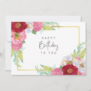Cartão Vermelho e Rosa Aquarela – Feliz Aniversário Elega