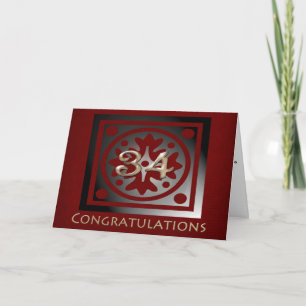 Cartão Vermelho Elegante de Ouro Elegante de 34 anos de f