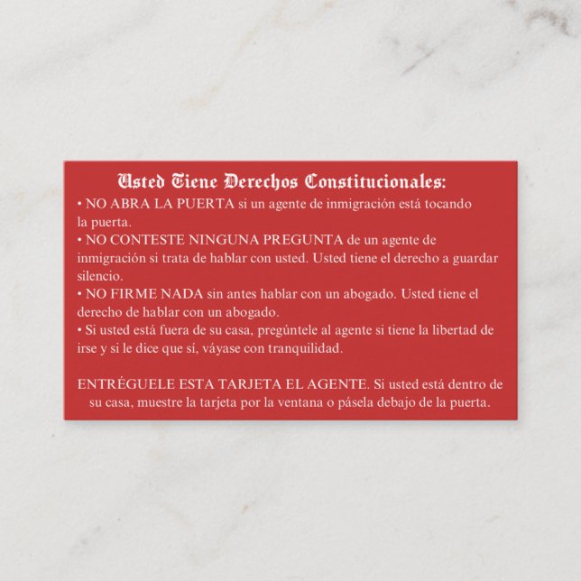 Cartão vermelho espanhol - Cartão de direitos de i (Frente)