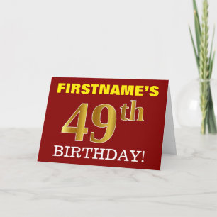 Cartão Vermelho, Imitação Ouro "ANIVERSÁRIO DE 49 ANOS" C