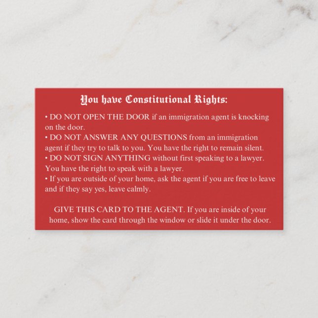 Cartão vermelho inglês - Cartão de direitos de imi (Frente)