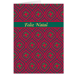 Cartão Vermelho Natal, Balanças Verdes, Saudação Portugue