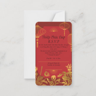 Cartão vermelho R.S.V.P. em inglês/vietnamita