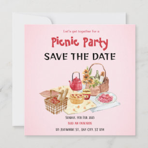 Cartão Vermelho Rosa de Save the Date para Piqueni