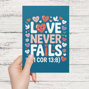 Cartão Versículo Bíblico Cristão O Amor Nunca Falha