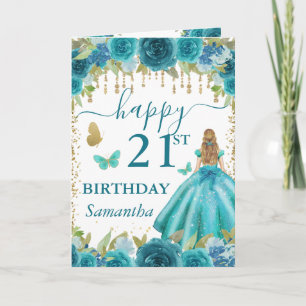 Cartão Vestido Aqua Princesa de Cabelos Loiros Aniversári