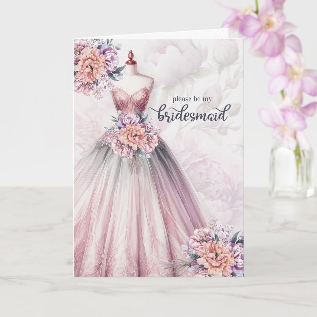 Cartão Vestido Botânico Rosa Bege de Dama de Honra (Orquídea)
