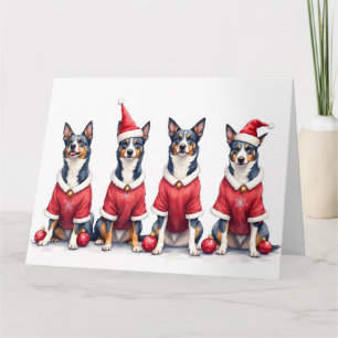 Cartão Vestido de Natal Blue Heeler com Chapéu de Papai N