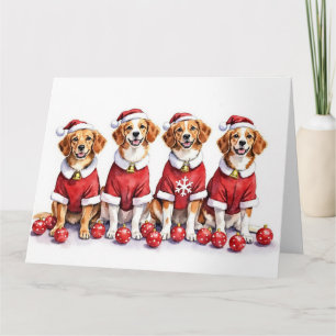 Cartão Vestido de Natal Brittany Spaniel Chapéu de Papai