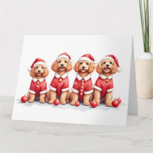 Cartão Vestido de Natal Cockapoo com Chapéu de Papai Noel