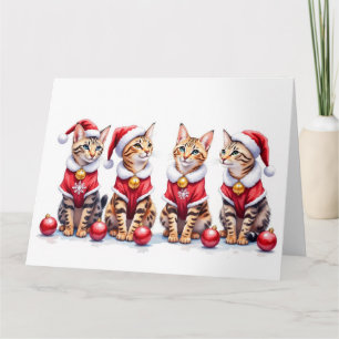 Cartão Vestido de Natal de Gato Bengal com Chapéu de Papa