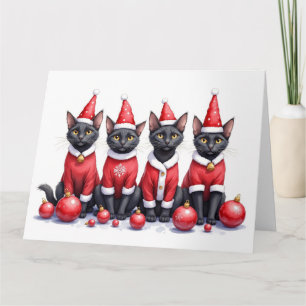 Cartão Vestido de Natal de Gato Preto com Chapéu de Papai