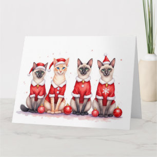 Cartão Vestido de Natal de Gato Siames com Chapéu de Papa