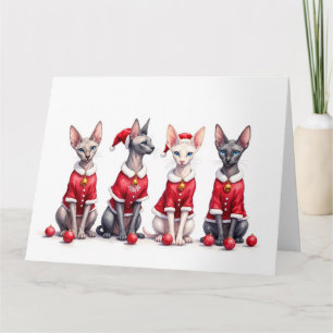 Cartão Vestido de Natal de Gato Sphynx com Chapéu de Papa