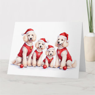 Cartão Vestido de Natal de Poodle com Chapéu de Papai Noe