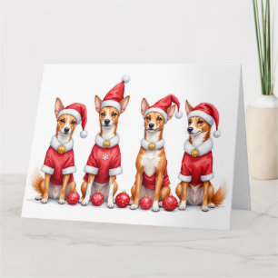 Cartão Vestido de Natal do Basenji com Chapéu de Papai No