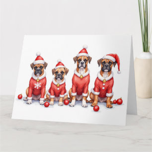 Cartão Vestido de Natal do Boxer com Chapéu de Papai Noel