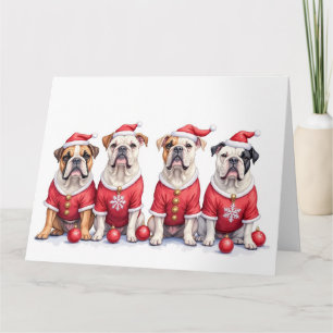 Cartão Vestido de Natal do Bulldog com Chapéu de Papai No