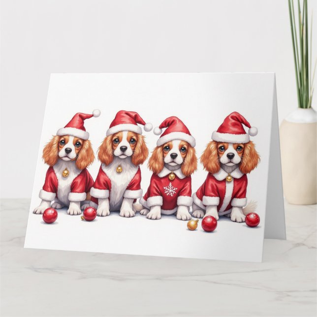 Cartão Vestido de Natal do Cavalier King Charles Spaniel (Frente)
