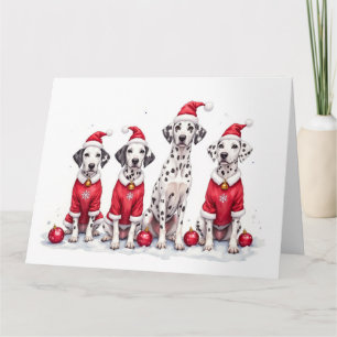 Cartão Vestido de Natal do Dálmata com Chapéu de Papai No
