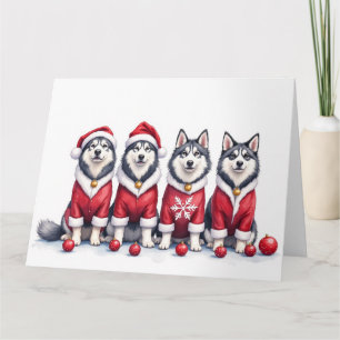 Cartão Vestido de Natal do Malamute do Alasca com Chapéu 