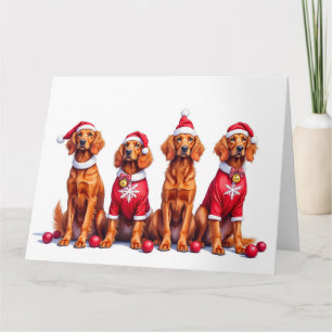 Cartão Vestido de Natal do Setter Vermelho Irlandês com C