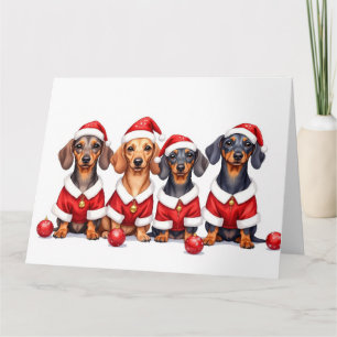 Cartão Vestido de Natal para Dachshund com Chapéu de Papa