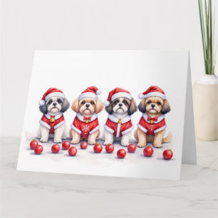 Cartão Vestido de Natal para Shih Tzu com Chapéu de Papai