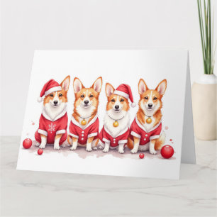 Cartão Vestido de Natal Pembroke Welsh Corgi com Chapéu d