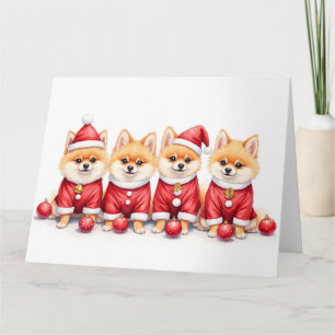 Cartão Vestido de Natal Pomerânia Chapéu de Papai Noel