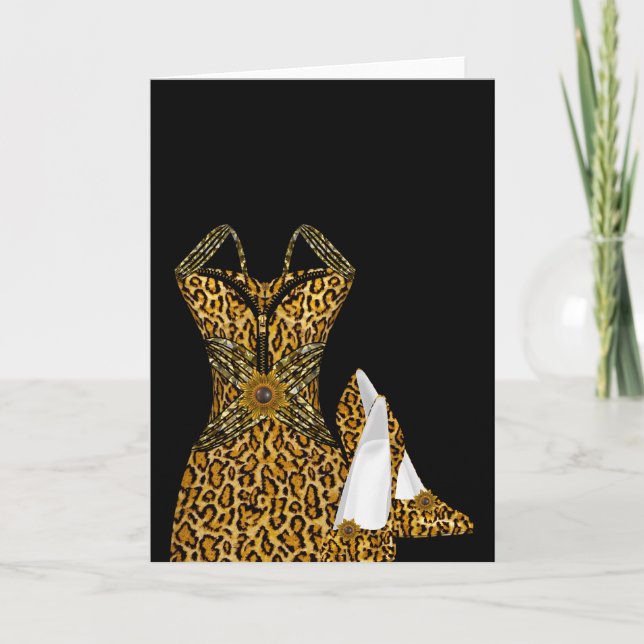 Cartão Vestido de Sapato de Salto Alto Animal Leopardo (Frente)
