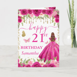 Cartão Vestido Rosa Fúcsia Princesa de Cabelos Vermelhos