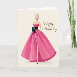 Cartão Vestido Rosa Glam Carta de Aniversário para Ela