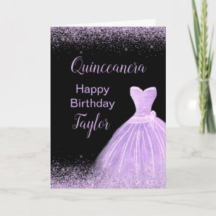 Cartão Vestido Roxo Claro de Quinceanera Brilho Falso