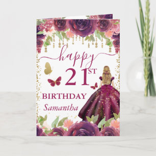Cartão Vestido Roxo Princesa de Cabelos Loiros Aniversári