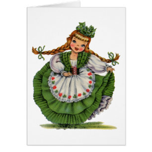 Cartão Vestido tradicional da menina irlandesa do vintage