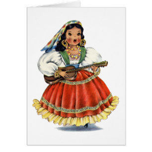 Cartão Vestido tradicional da menina mexicana do vintage
